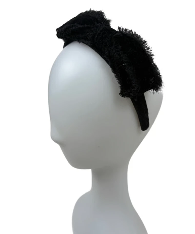 CHANEL 14K Coco Mark Fringe Ribbon Velvet Headband Auth - Image 1 of 4