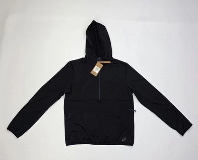 Sudadera con Capucha Asics Para Hombre Tejido Rejilla Polar 1/4 Cremallera Mediana Negra Calce Regular Foto 1 de 4