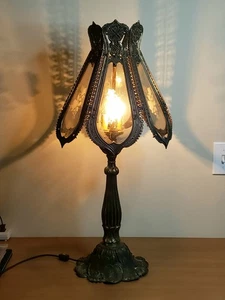 Vintage Handcraft Filigree Metal Lamp Frosted Glass Flower Shade Water Lily Base - Picture 1 of 17