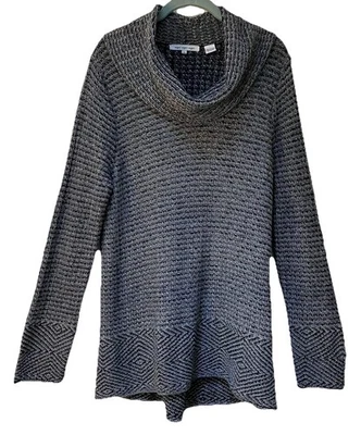 Eight Eight Eight Women's Sz L Sweater Black & White Long Sleeved Cowl Neck - Image 1 of 4