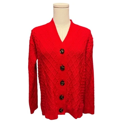 Cárdigan Suéter Ann Taylor Rojo Texturizado Lana Tejido Botón Frontal Para Mujer Talla Pequeña Foto 1 de 4