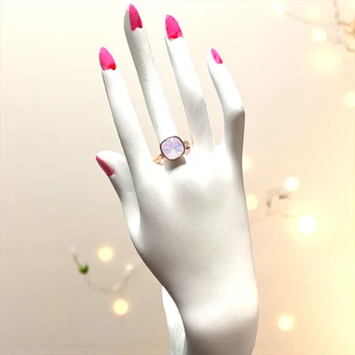 COACH Rose Gold Tone Pink Moonstone Solitaire Ring Size 6.75  C790 - Image 1 of 4