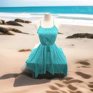 Carters Girls Dress Symmetric Teal Pink Floral Maxi Long Ruffle Strap Tassel 14 - Picture 1 of 7