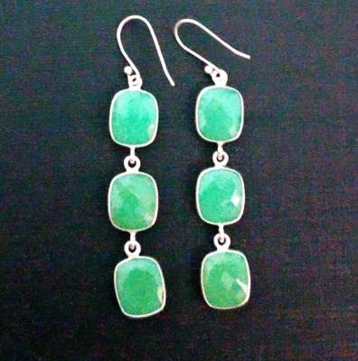 Orecchino a gancio in argento sterling 925 con onice verde naturale... - Immagine 1 di 3