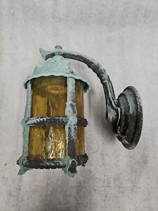 Vintage Moe Brothers Cast Brass Copper Sconce Light Yellow Glass Globe Inv#C37