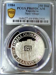 PCGS PR69 Yugoslavia 1984 Jajce Village Silver 250 Din Almost Perfect PF - Picture 1 of 2
