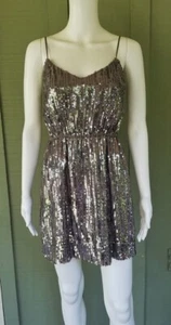 New CYNTHIA VINCENT Twelfth Street Mocha Silk Sequin Mini Dress Small S - Picture 1 of 4