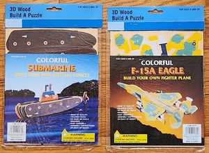 Rompecabezas 3D Wood Build A (2) F-15A Eagle & Submarine alrededor de 2002 sin usar en paquete - Imagen 1 de 1