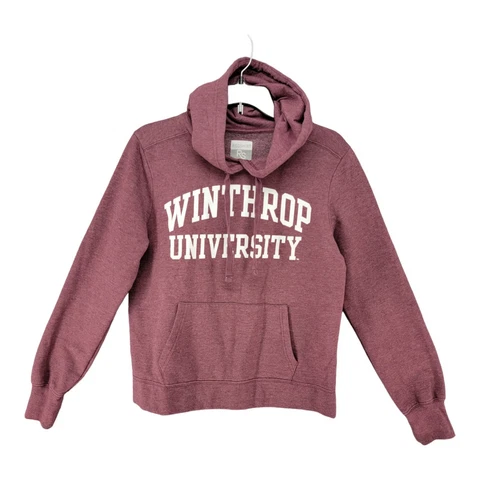 Winthrop Eagles Hoodie Sweatshirt Womens Medium Spellout Maroon NCAA Red Shirt Cover