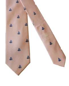 Haines & Bonner of London 100% Silk Handmade Neck Tie Pink & Blue Sail Boats  - Picture 1 of 9