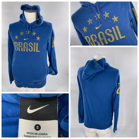 Brazil National Soccer 2010 Nike Hoodie Pullover S Men Blue Cotton YGI F2-395 Cover