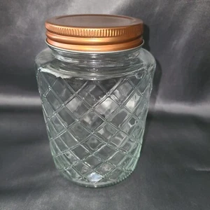 Glas Vorratsdose mit Kupferton Dose Schraubdeckel Gitter Diamant Organisation Gold - Bild 1 von 14