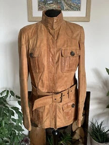 Zara Vintage Distressed Tan Brown Real Soft Leather Jacket Coat Safari - M-L - Picture 1 of 16