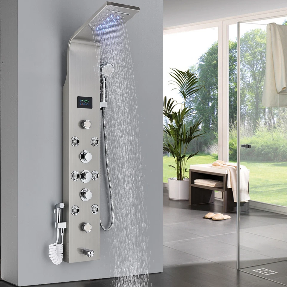 Shower Panel Tower Rain&Waterfall Massage Body System Stainless Steel