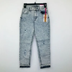 Justice Girl's 12 Jeans Blue White Mini Mom Jean Acid Wash Distressed NWT CS28 - Picture 1 of 6