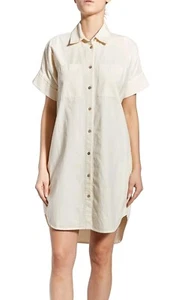 OAT NEWYORK Women's Short Sleeve Oversized Shirt Dress Button Down Medium Butter - Picture 1 of 11