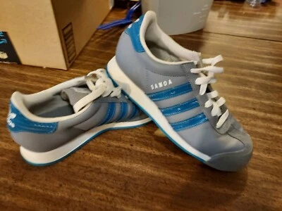Adidas Samoa Tennis Shoes Sneakers Footwear Woman’s Size 4Gray Blue White New. - Image 1 of 4