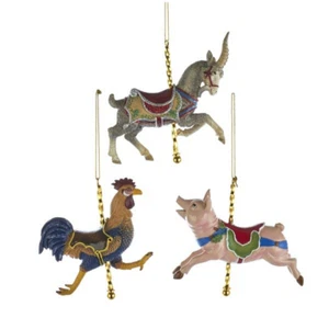 KURT ADLER SET OF 3 RESIN FARM ANIMAL CAROUSEL CHRISTMAS ORNAMENTS E0267 - Picture 1 of 4