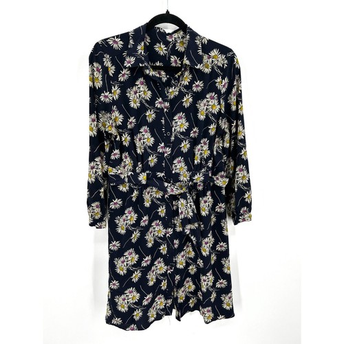 Mini abito PRADA blu navy bianco 100% seta stampa margherita bottoni manica lunga 8