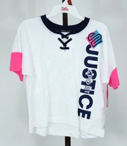 Girls Justice White Short Sleeve Lace Up Graphic Tee Size M (10) NEW - Picture 1 of 3