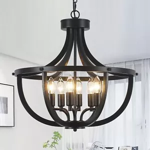 Farmhouse Black Chandelier, Modern Industrial Adjustable Height Pendant Light... - Picture 1 of 7