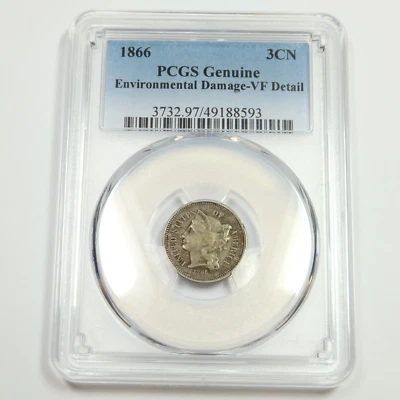 1866 PCGS VF Detail - Three Cent Nickel - 3c US Coin #50101A - Image 1 of 2