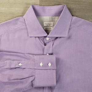 Brunello Cucinelli Button Up Shirt Mens XXXL Basic Fit Purple Micro Plaid Cotton - Picture 1 of 11