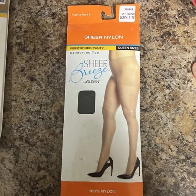 Nuevo par de pantimedias Sheer Breeze de Gildan 100 % nailon transparente talla Queen negras Foto 1 de 4