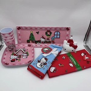 CHRISTMAS PRETTY HELLO KITTY PINK MELAMINE PLATES/CUPS TRAY 12 PIECE BUNDLE - Picture 1 of 5