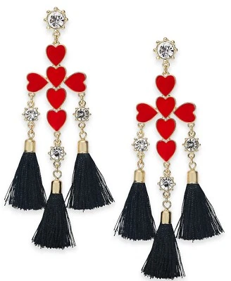 Thalia Sodi Gold-Tone Crystal, Red Heart Cross & Tassel Drop Women's Earrings - Image 1 of 2