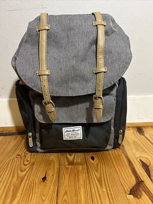 Eddie Bauer "First Adventure" 背包 尿布袋 帆布 带皮革肩带 — 第 1/4 张图片