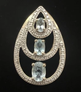 925 Pendant Blue Topaz Graduated Stones with Chain Vintage Marked - Picture 1 of 15