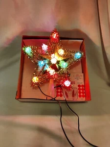 Oropel dorado de Navidad con adorno de árbol vintage luces de estrella de 9 puntos - Imagen 1 de 7