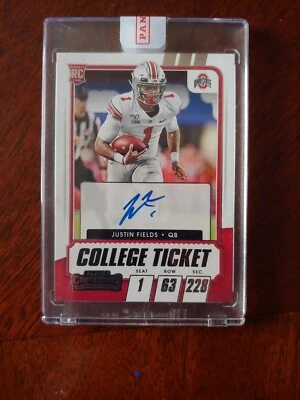 2021 Contenders Justin Fields College Ticket Auto  RC OSU Buckeyes Bears Sealed - Image 1 of 3