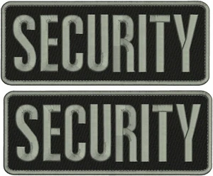 SECURITY EMBROIDERY PATCH 4X11 VELCR@ ON BLACK  GRAY ON BLACK - Picture 1 of 2