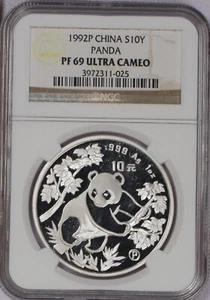 Panda de plata 1992-P 1 oz. 10 Yuan NGC PF69 Ultra Cameo. Envío gratuito. - Imagen 1 de 2