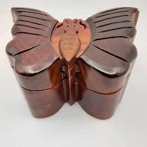 Wooden Butterfly Puzzle Jewelry Box Hidden Trinket Box Carved  - Picture 1 of 11
