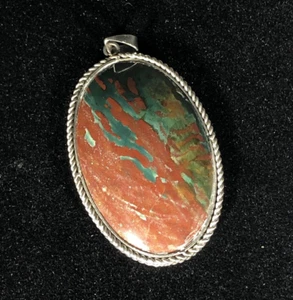 43gr Beautiful Green Jasper Bloodstone Gemstone Necklace Pendant Like a Painting - Picture 1 of 9