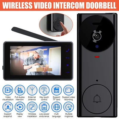 Wireless Video Doorbell Security Camera Ring Door Bell /W 4.3" Screen Intercom - image 1 of 4