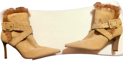 Botas de tornozelo Antonio Melani anos 90 couro marrom camelo camurça salto pontudo - Imagem 1 de 4