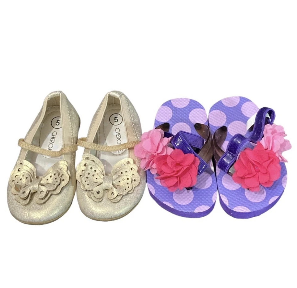 Sandalias Mary Janes y moradas mariposa dorada para bebé niña - talla 5t Foto 1 de 4