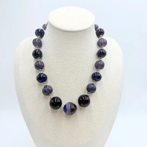 Polished Purple Agate Beaded Necklace Statement Gemstone Jewelry - Bild 1 von 8