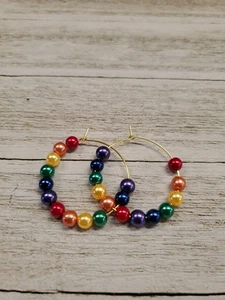 Gay Pride Earrings Gay Pride Hoop Earrings Gay Pride Beaded Earrings LGBTQ - Picture 1 of 1