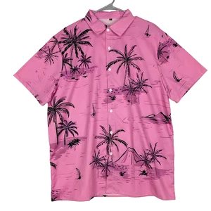 Hawaii Camp Hemd mit Knopfleiste Herren XL rosa kurzarm leicht geblümt Palmen - Bild 1 von 7