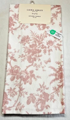 LAURA ASHLEY TOALLAS DE COCINA (2) ROSAS ROSA BLANCO 100% ALGODÓN 18 X 28 NUEVO EN PAQUETE Foto 1 de 2