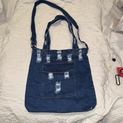 DENIM Handbag Blue Jean Shoulder Crossbody Travel Purse Retro Tote Pockets - Image 1 of 4