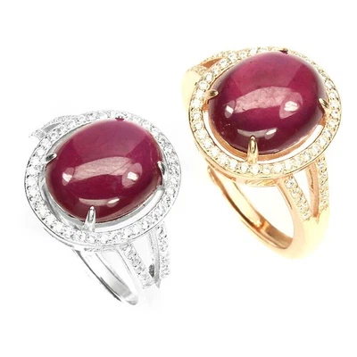 925 Sterling Silver Ring Oval Ruby 12x10mm Adjustable Natural Gemstone Jewelry - Image 1 of 4