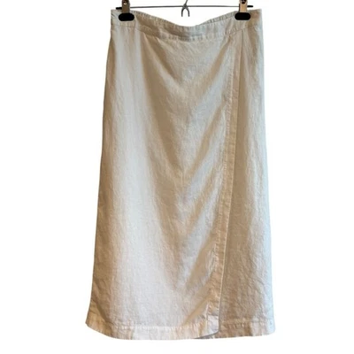 Falda midi Eileen Fisher blanca 100 % lino orgánico línea A pequeña Lagenlook Preppy Foto 1 de 4