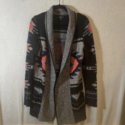 Suéter cárdigan estampado azteca Lucky Brand para mujer talla M cuello chal azul y gris Foto 1 de 4