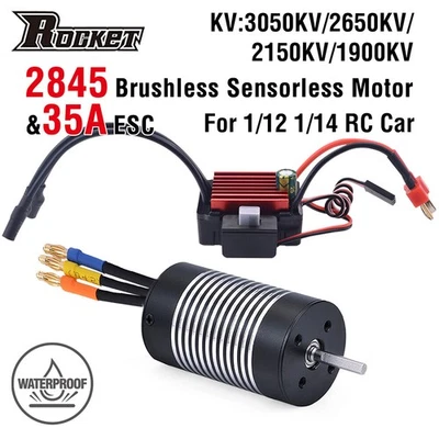Rocket 2845 Brushless Motor 3100kv 3800kv/4370/5000KV w/35A ESC for 12428 RC Car - Image 1 of 4